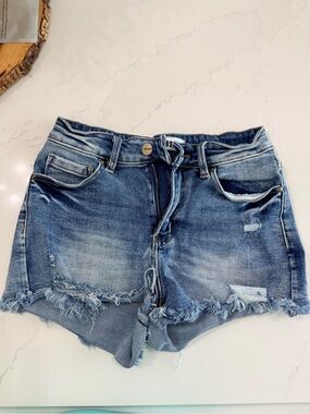 Classic Distressed Denim Shorts - Blue